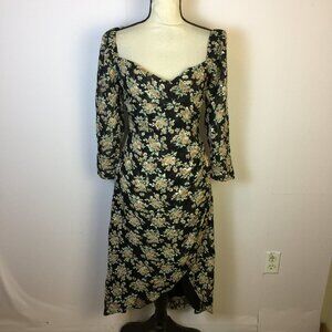 New! LUSH Dress S Womans Black Beige Floral Print Cowl Neck Long Sleeve Lined